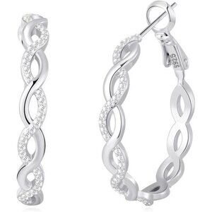 Sterling Silver Twisted Hoop Earrings Cubic Zirconia Hypoallergenic Gift